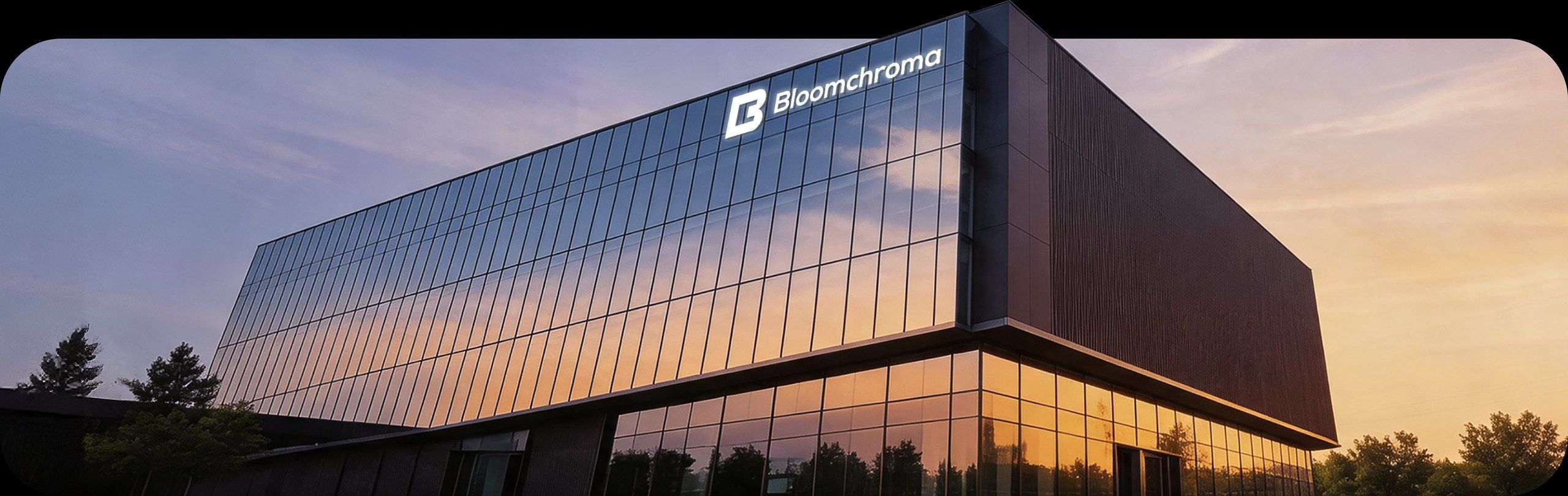 Bloomchroma headquarters building at dusk