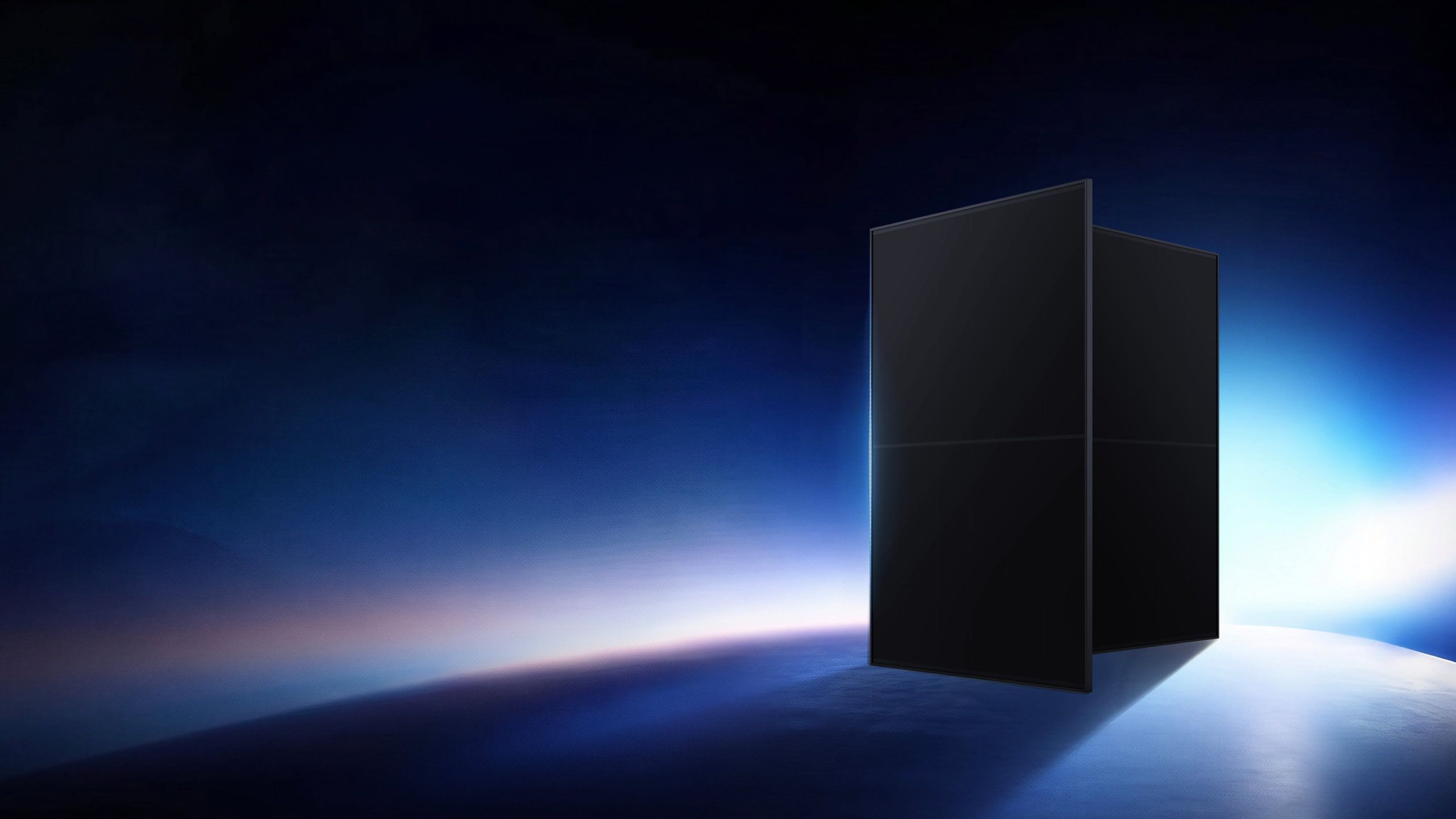 BCZenn All Black residential solar module floating against a starlit horizon